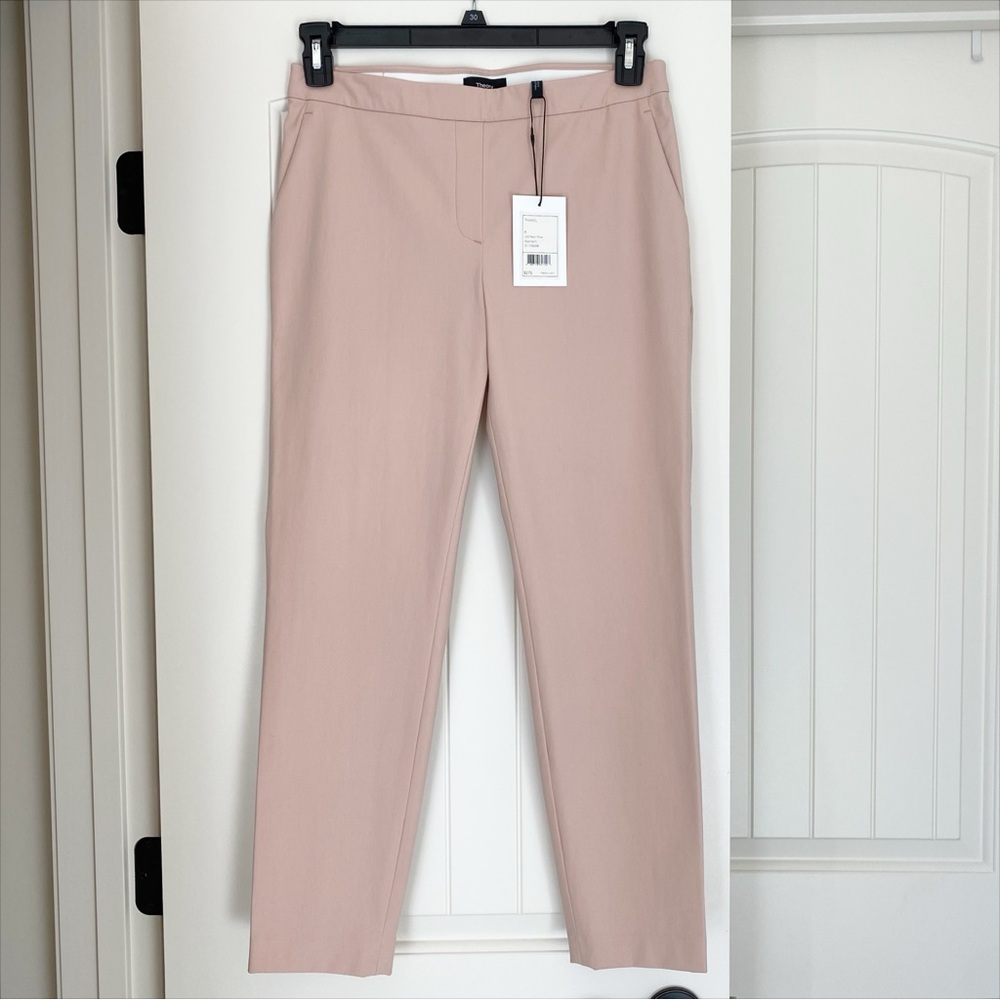 NEW Theory Peach Rose Approach Thaniel Cropped Trousers Size 6